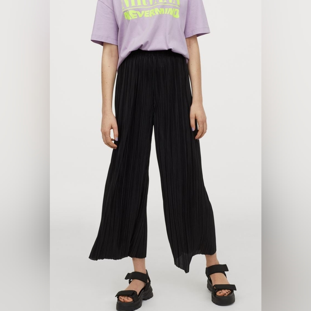 Madewell Silky Flowy Pull on Wide Leg Pleated Palazzo Pants Ankle Crops